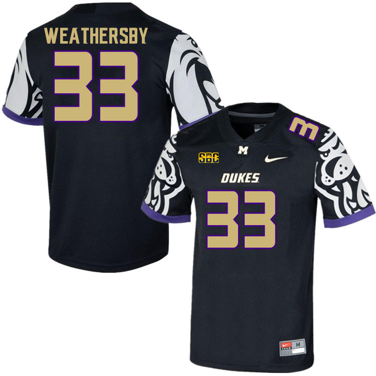 Men-Youth #33 Gannon Weathersby James Madison Dukes College Football Jerseys Stitched Sale-Black